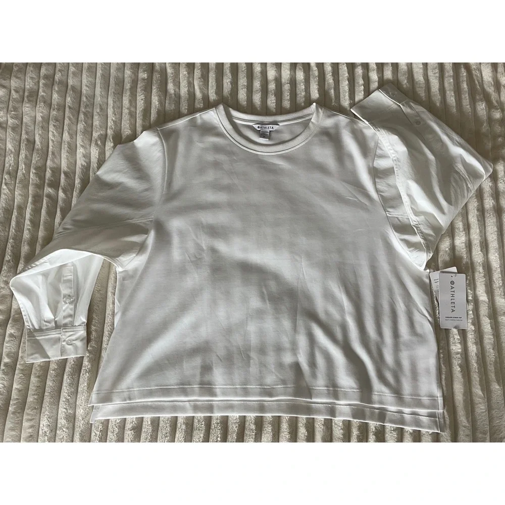 Athleta Harlow Hybrid NWT White Long Sleeve Top Puff Sleeve Button Cuff  Size 2X